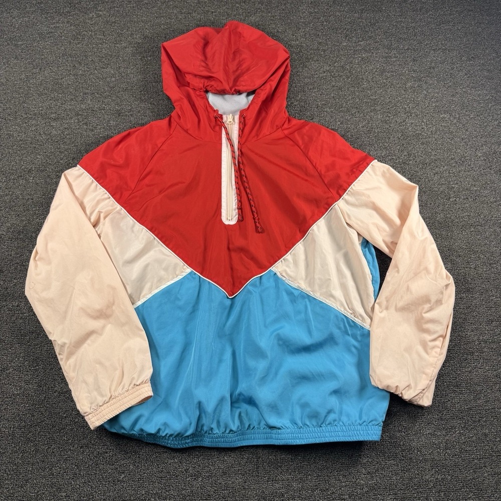 Vintage Windbreaker Xersion-Multicolor Zipper Pockets And Hood Large